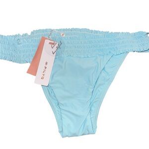 Pilyq Platinum NWT Smocked Banded Teeny Bikini Bottom in Cabana Blue Size Large
